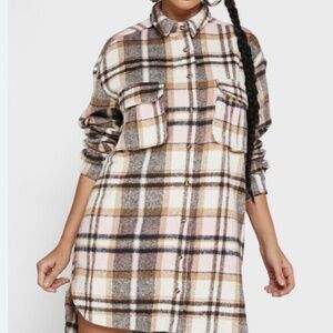 Misguided Women’s Oversized Checkered Shirt Dress NWT- Size US 10 Pink